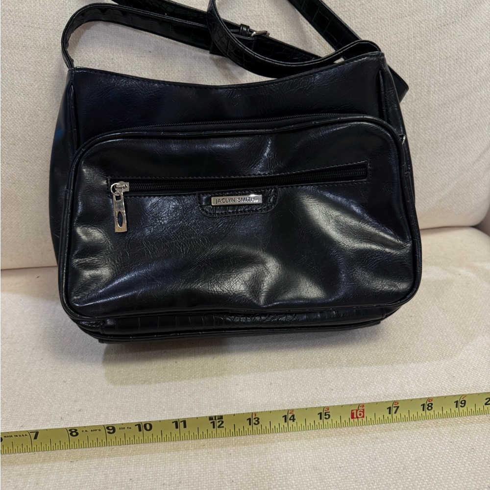 Jaclyn Smith Black Faux Leather Messenger Crossbody